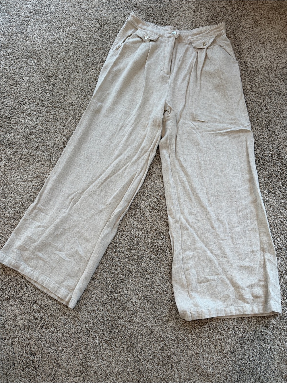 Allie Rose Wide-Leg Lightweight Linen-Blend Pants — Cream, large